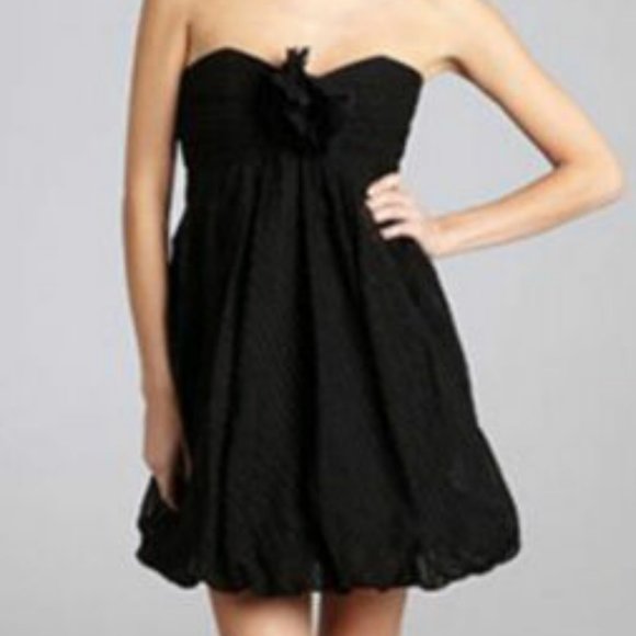 NWT SHOSHANNA Black SWISS Dot SILK Blend STRAPLESS Bubble HEM Dress (6) - Picture 2 of 3